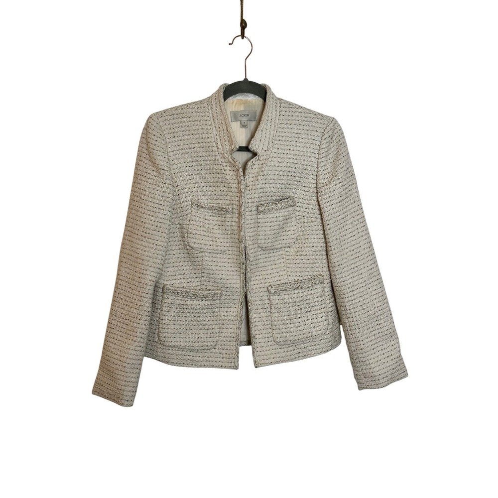 J. Crew Tweed Lady Jacket Size 4 Cream Gold Metallic Wool Blend Blazer